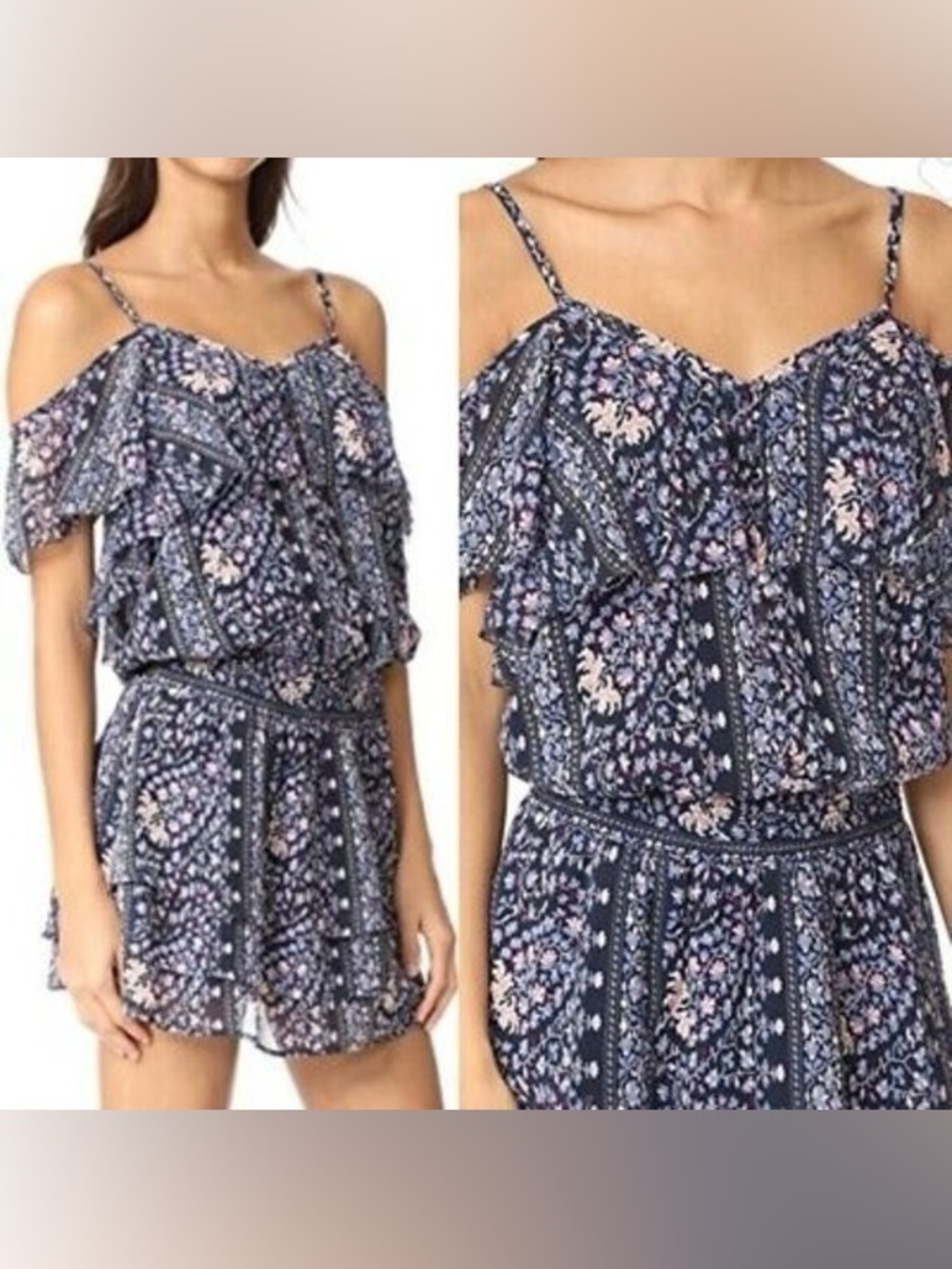 PAIGE Olympia Dress in a Dark Blue Floral Pattern Size Medium Women’s 100% Silk